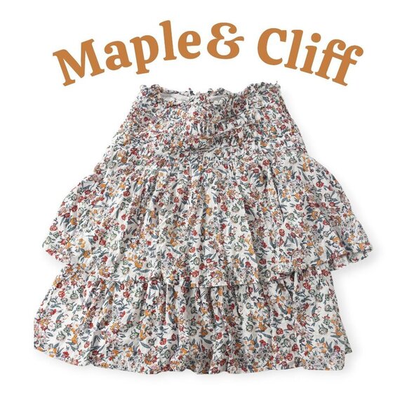 Maple & Cliff Dresses & Skirts - Maple & Cliff Floral Tiered Skirt SZ L High Drop Waist Cottage Core